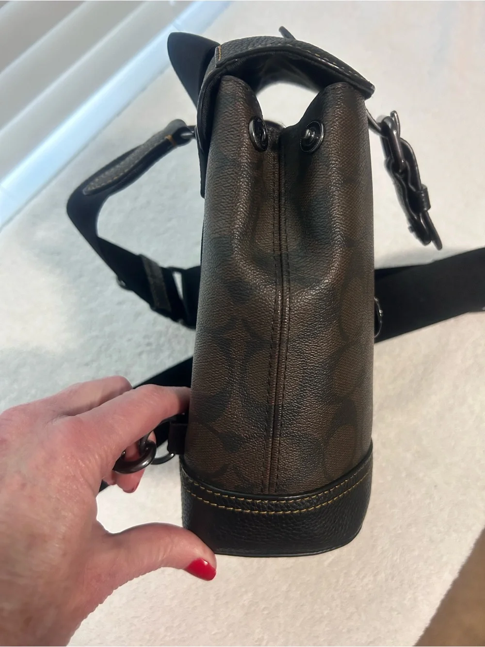 Coach Brown Signature Canvas Leather Trim Backpack / Sling Authentic